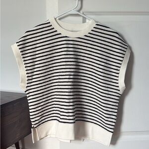 American Eagle Outfitters Black and White Striped Muscle Top